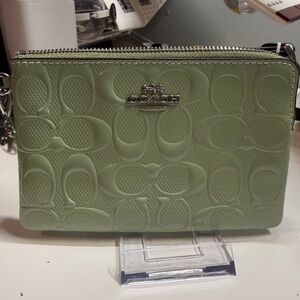 NWT Coach Patent Signature Wristlet in Sage Green